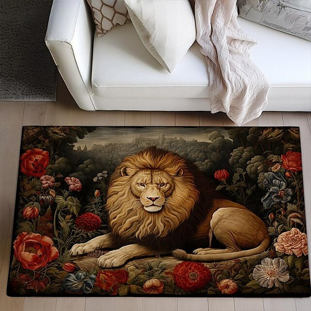 Sleeping Lion Area Rug Kitchen Mat Non-Slip Oil Proof Floor Mat Livingroom Rug Indoor Outdoor Mat Bedroom Decor Bathroom Mat Entrance Rug Door Mat