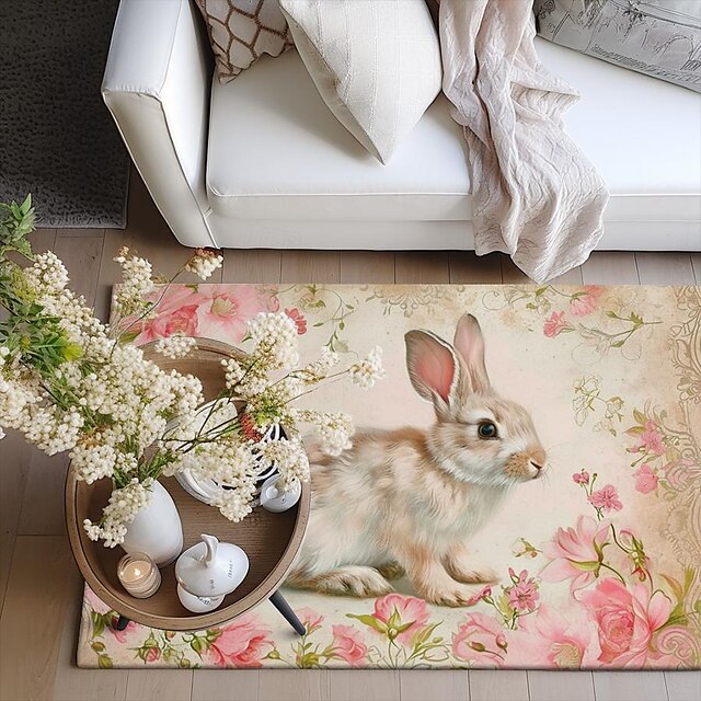 Forest Easter Bunny Area Rug Kitchen Mat Non-Slip Oil Proof Floor Mat Livingroom Rug Indoor Outdoor Mat Bedroom Decor Bathroom Mat Entrance Rug Door Mat