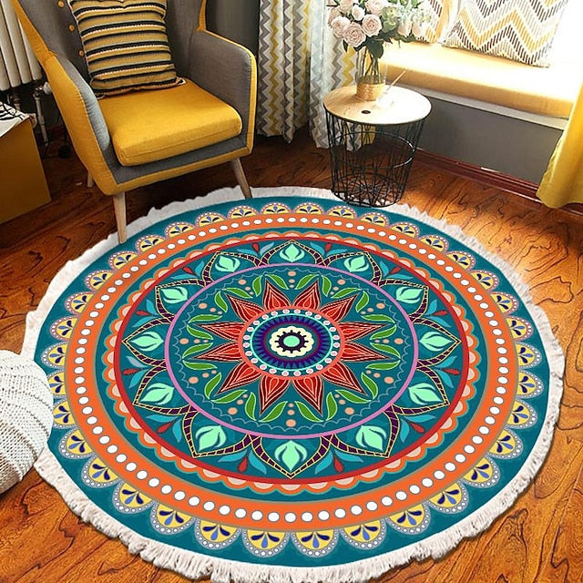 Mandala Tassel Round Carpet Area Rug Ethnic Style Room Living Room Bedroom Coffee Table Floor Mat