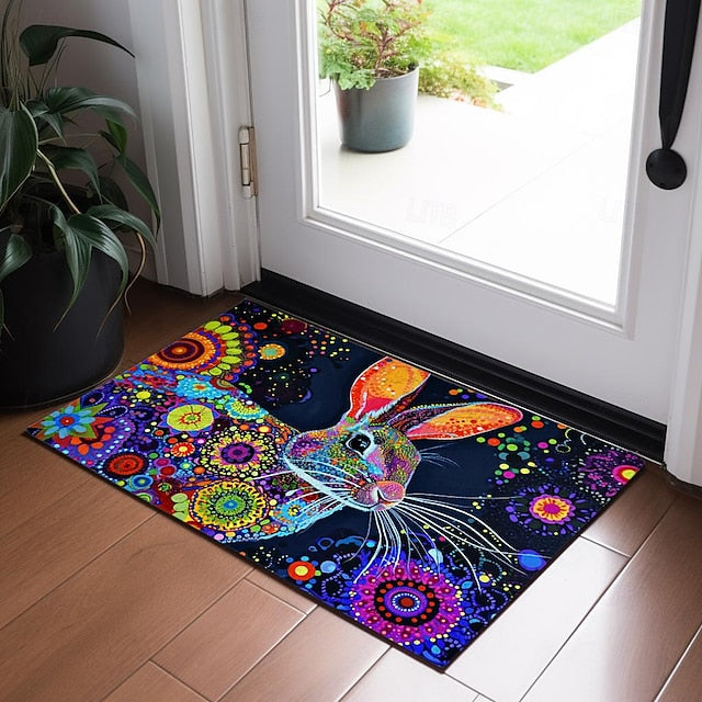 Painting Rabbit Easter Doormat Floor Mats Washable Rugs Kitchen Mat Non-Slip Oil Proof Rug Indoor Outdoor Mat Bedroom Decor Bathroom Mat Entrance Rug