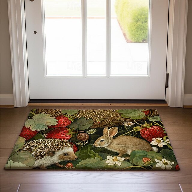 Hedgehog Fruits Doormat Kitchen Mat Floor Mat Non-Slip Area Rug Oil Proof Rug Indoor Outdoor Mat Bedroom Decor Bathroom Mat Entrance Rug