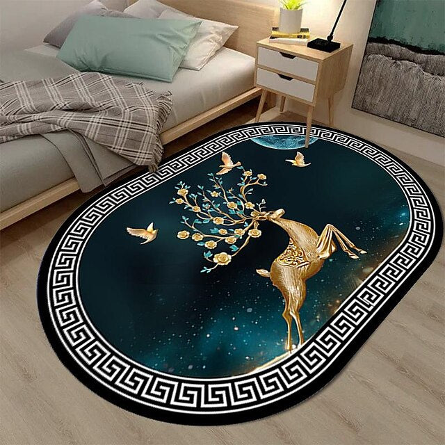 3D Oval Floor Mat Living Room Carpet Home Bedroom Cloakroom Living Room Floor Mat Machine Washable Carpet