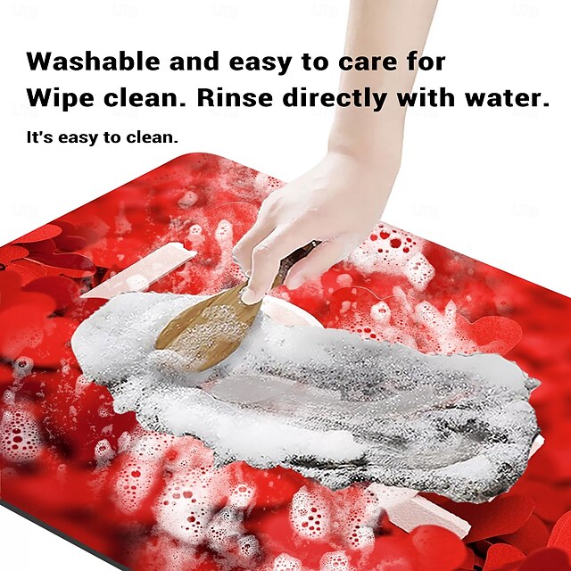 Valentine's Day Bathroom Rug, Polyester Fiber Rectangular Bath Mat, Super Absorbent, Non-Slip, Dirt-Resistant, and Easy to Clean Door Mat