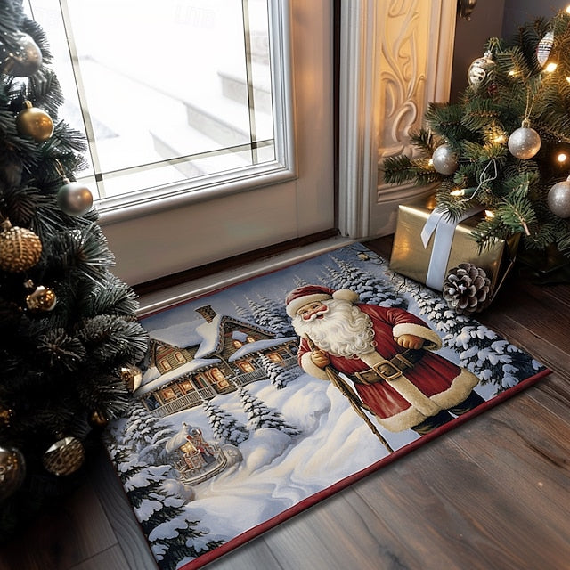 Christmas Decoration Doormat Xmas Santa Kitchen Mat Floor Mat Non-Slip Area Rug Oil Proof Rug Indoor Outdoor Mat Bedroom Decor Bathroom Mat Entrance Rug