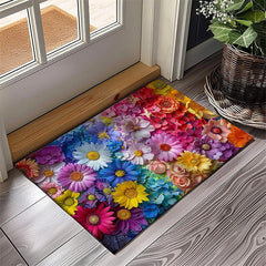 Valentine's Day Rainbow Flowers Doormat Non-Slip Oil Proof Rug Indoor Outdoor Mat Bedroom Decor Bathroom Mat Entrance Rug Door Mat