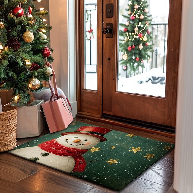 Christmas Decorations Doormat Snowman Kitchen Mat Floor Mat Non-Slip Area Rug Oil Proof Rug Indoor Outdoor Mat Bedroom Decor Bathroom Mat Entrance Rug