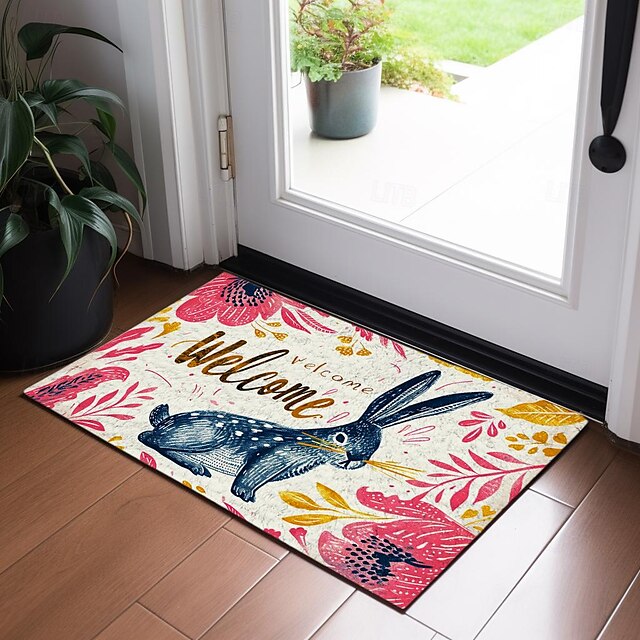 Welcome Rabbits Doormat Floor Mats Washable Rugs Kitchen Mat Non-Slip Oil Proof Rug Indoor Outdoor Mat Bedroom Decor Bathroom Mat Entrance Rug