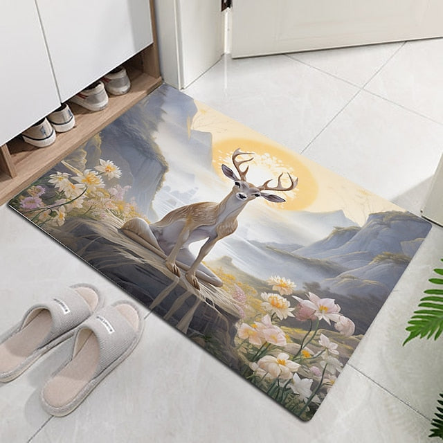 Deer Doormat Floor Mats Washable Rugs Kitchen Mat Non-Slip Oil Proof Rug Indoor Outdoor Mat Bedroom Decor Bathroom Mat Entrance Rug