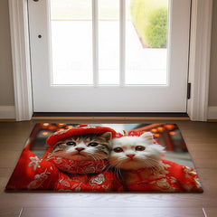 Red Cloth Cat Doormat Floor Mats Washable Rugs Kitchen Mat Non-Slip Oil Proof Rug Indoor Outdoor Mat Bedroom Decor Bathroom Mat Entrance Rug