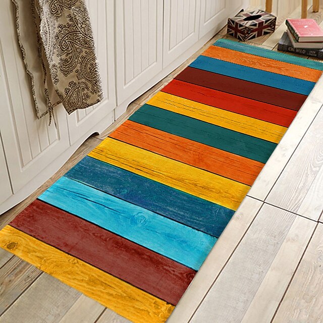 Rug Runner Colour Stripe Floor Mat Door Mat Hallway Carpets Area Rugs Washable for Bedroom Living Room Kitchen Bathroom Anti-Slip Floor Mats Wood lines