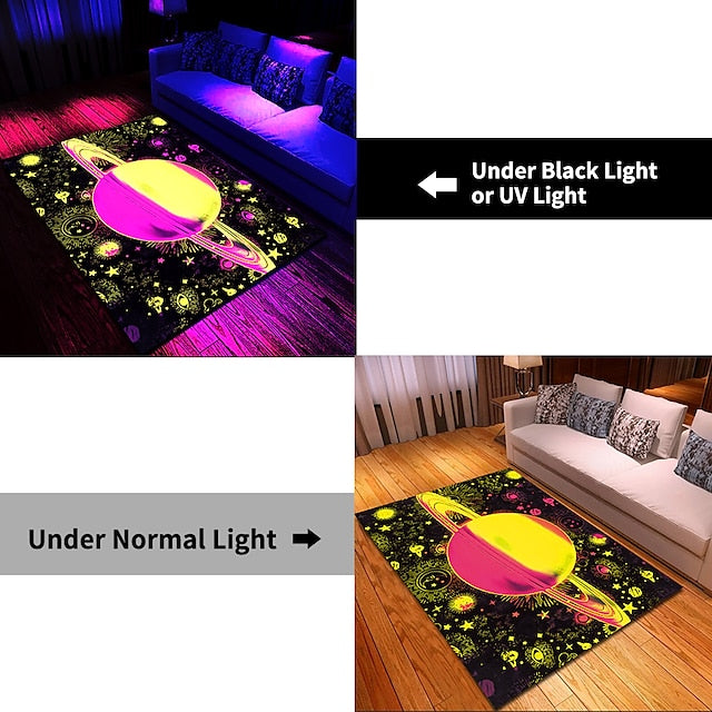 Tree of Life Blacklight Rug Carpet Floor Mat UV Reactive Glow in the Dark Rug Large Non-Slip Rug Mat Carpet for Room Decor