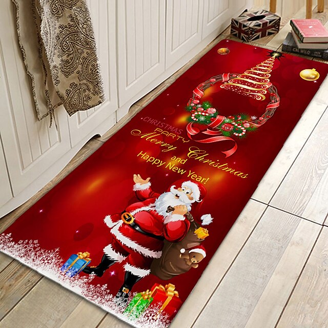 Christmas Decorations Pattern Floor Mat Flannel Hallway Carpets Area Rugs Xmas Door Mat for Bedroom Living Room Carpet Kitchen Bathroom Anti-Slip Floor Mats