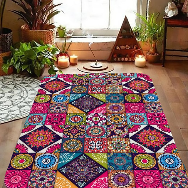 Bohemian Floor Mat Anti-Slip Door Mat Hallway Carpets Area Rugs Washable for Bedroom Living Room Kitchen Bathroom