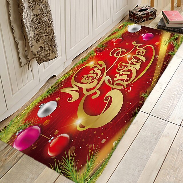 Christmas Decorations Party Flannel Floor Mat Area Rug Door Mat Hallway Carpets Area Rugs for Bedroom Living Room Carpet Kitchen Bathroom Anti-Slip Xmas Floor Mats