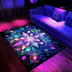 Blacklight Rug UV Reactive Glow in the Dark Area Rug Kitchen Mat Non-Slip Oil Proof Trippy Mandala Floor Mat Livingroom Rug Indoor Outdoor Mat Bedroom Decor Bathroom Mat Entrance Rug Door Mat