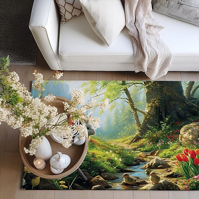 Forest Easter Bunny Area Rug Kitchen Mat Non-Slip Oil Proof Floor Mat Livingroom Rug Indoor Outdoor Mat Bedroom Decor Bathroom Mat Entrance Rug Door Mat