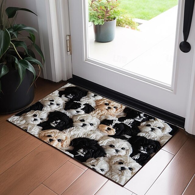 Yarn Cute Dogs Doormat Floor Mats Washable Rugs Kitchen Mat Non-Slip Oil Proof Rug Indoor Outdoor Mat Bedroom Decor Bathroom Mat Entrance Rug