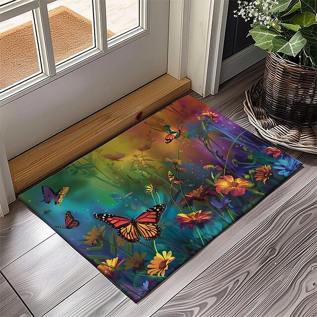 Butterfly Flowers Doormat Non-Slip Oil Proof Rug Indoor Outdoor Mat Bedroom Decor Bathroom Mat Entrance Rug Door Mat