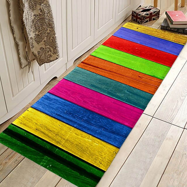 Rug Runner Colour Stripe Floor Mat Door Mat Hallway Carpets Area Rugs Washable for Bedroom Living Room Kitchen Bathroom Anti-Slip Floor Mats Wood lines