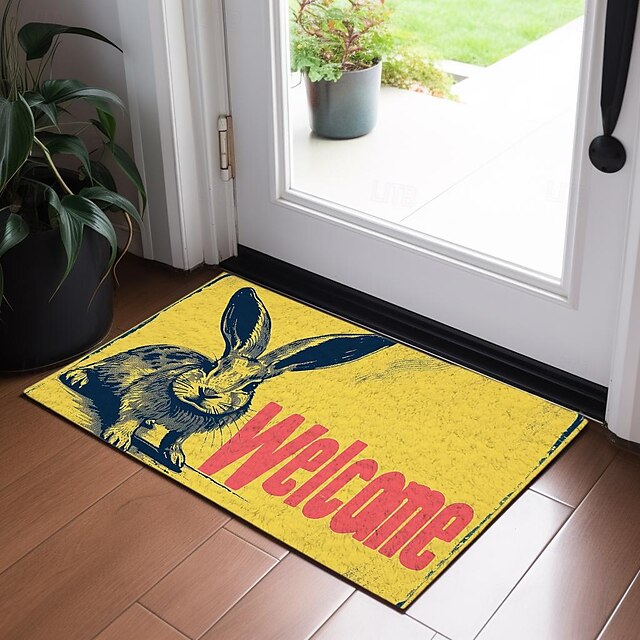 Welcome Rabbits Doormat Floor Mats Washable Rugs Kitchen Mat Non-Slip Oil Proof Rug Indoor Outdoor Mat Bedroom Decor Bathroom Mat Entrance Rug