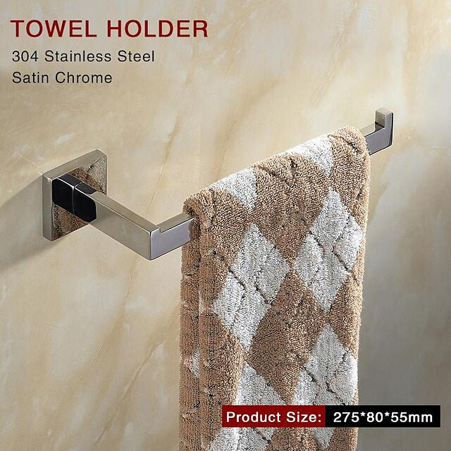 Bathroom Hardware Accessories Stainless Steel Wall Mounted Brushed Nickel Towel Bar Hand Towel Holder Toilet Paper Holder Robe Towel Hook Coat Hook Towel Bar (Bright Silver)