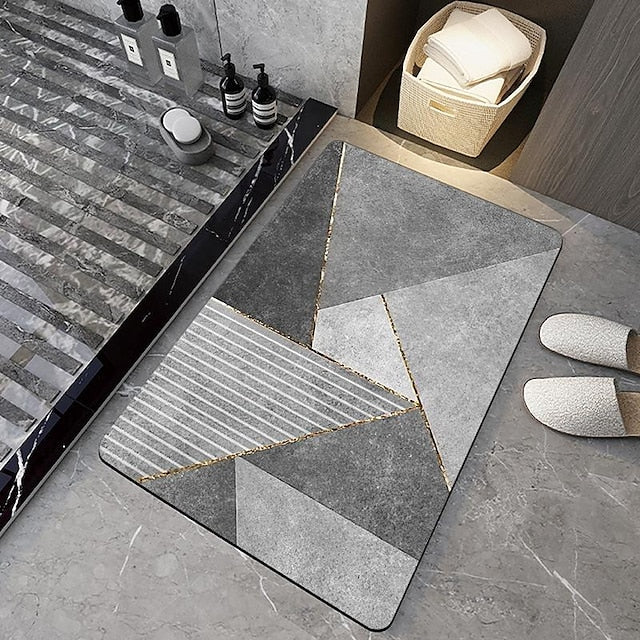 Diatomaceous Earth Bath Mat Non-slip Marble Pattern Super Absorbent Toilet Door Quick-Drying Foot Mat Entry Door Mat Non-Slip Mat