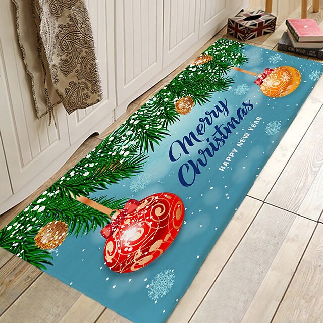 Christmas Decorations Party Flannel Floor Mat Area Rug Door Mat Hallway Carpets Area Rugs for Bedroom Living Room Carpet Kitchen Bathroom Anti-Slip Xmas Floor Mats