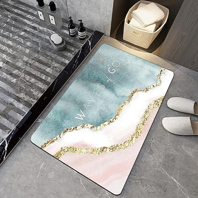 Diatomaceous Earth Bath Mat Non-slip Marble Pattern Super Absorbent Toilet Door Quick-Drying Foot Mat Entry Door Mat Non-Slip Mat