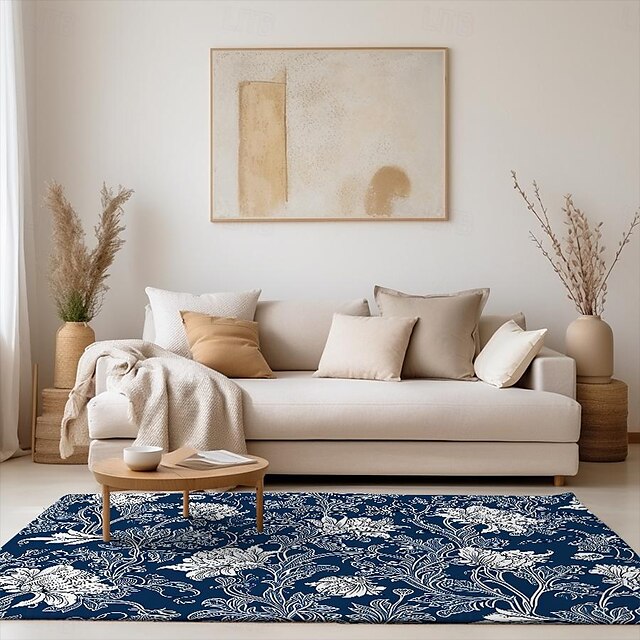 Blue Flower Area Rug Kitchen Mat Non-Slip Oil Proof Floor Mat Livingroom Rug Indoor Outdoor Mat Bedroom Decor Bathroom Mat Entrance Rug Door Mat Bird Tree of Life