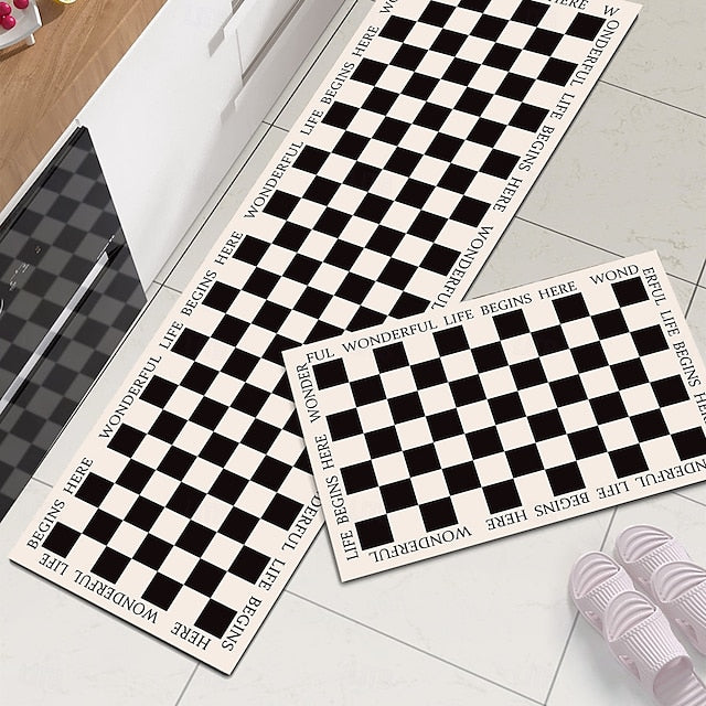 Chess Board Pattern Kitchen Rug Area Rug Mat Non-Slip Oil Proof Floor Mat Livingroom Rug Indoor Outdoor Mat Bedroom Decor Bathroom Mat Entrance Rug Door Mat