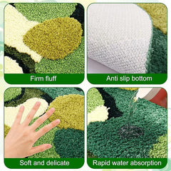 Green Moss Leaf Area Rug Floor Mat Non-Slip Moss Bathroom Rugs Super Absorbent Bath Mat Soft Microfiber Machine Washable Shower Mat Cute 3D Moss for Bathroom Entryway