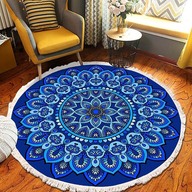 Mandala Tassel Round Carpet Area Rug Ethnic Style Room Living Room Bedroom Coffee Table Floor Mat