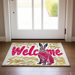 Welcome Rabbits Doormat Floor Mats Washable Rugs Kitchen Mat Non-Slip Oil Proof Rug Indoor Outdoor Mat Bedroom Decor Bathroom Mat Entrance Rug