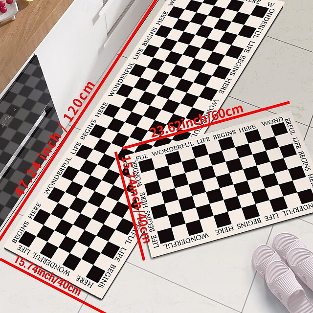 Chess Board Pattern Kitchen Rug Area Rug Mat Non-Slip Oil Proof Floor Mat Livingroom Rug Indoor Outdoor Mat Bedroom Decor Bathroom Mat Entrance Rug Door Mat