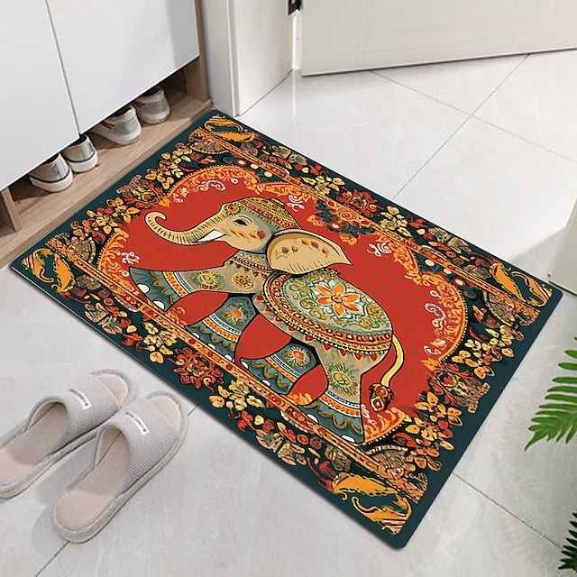 Ethnic Elephant Door Mat Floor mats Washable Rugs Kitchen Mat Non-Slip Oil Proof Area Rug Indoor Outdoor Mat Bedroom Decor Bathroom Mat Entrance Rug