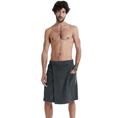 Mens Coral Fleece Bath Towel Wrap Towelling Bath Robes Bath Skirt with Pocket for Bath Fitness Travel Beach Swimming Surfing