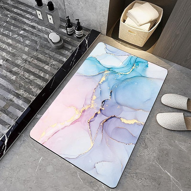 Diatomaceous Earth Bath Mat Non-slip Marble Pattern Super Absorbent Toilet Door Quick-Drying Foot Mat Entry Door Mat Non-Slip Mat