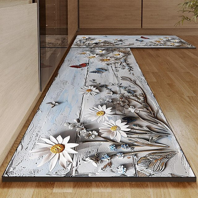 Wooden Daisy Area Rug Kitchen Mat Non-Slip Oil Proof Floor Mat Livingroom Rug Indoor Outdoor Mat Bedroom Decor Bathroom Mat Entrance Rug Door Mat