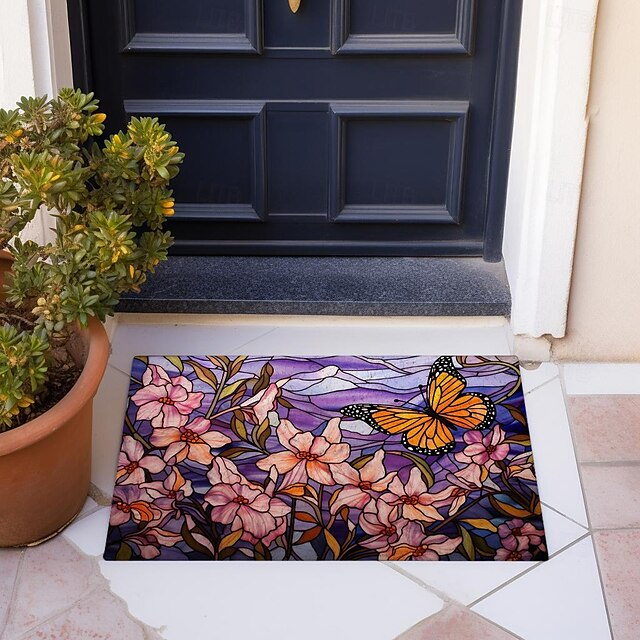 Folk Art Butterflies Doormat Floor Mats Washable Rugs Kitchen Mat Non-Slip Oil Proof Rug Indoor Outdoor Mat Bedroom Decor Bathroom Mat Entrance Rug