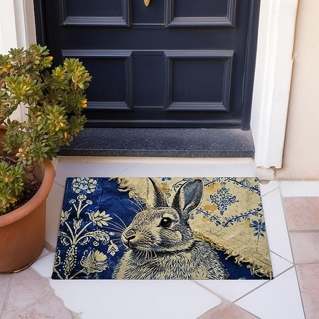 Ink Blue Rabbit Doormat Floor Mats Washable Rugs Kitchen Mat Non-Slip Oil Proof Rug Indoor Outdoor Mat Bedroom Decor Bathroom Mat Entrance Rug