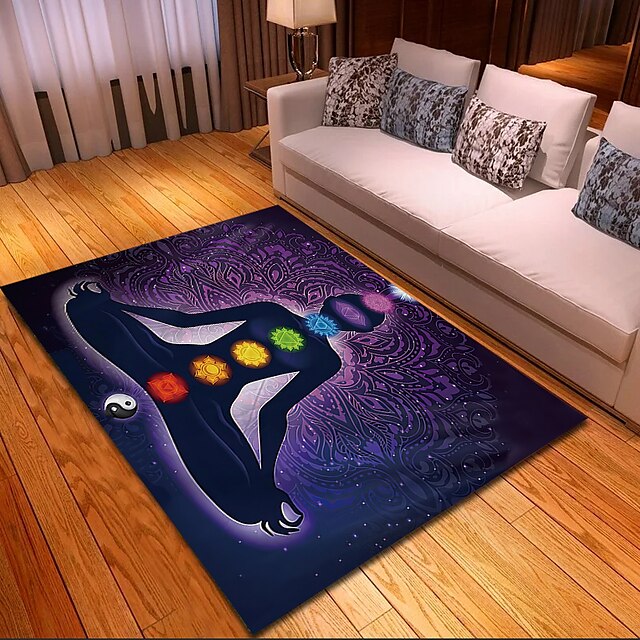 Blacklight Rug UV Reactive Glow in the Dark Area Rug Kitchen Mat Non-Slip Oil Proof Mandala Boho Floor Mat Livingroom Rug Indoor Outdoor Mat Bedroom Decor Bathroom Mat Entrance Rug Door Mat