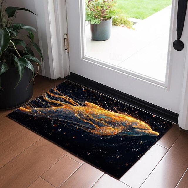 Gold Dolphin Doormat Non-Slip Oil Proof Rug Indoor Outdoor Mat Bedroom Decor Bathroom Mat Entrance Rug Door Mat