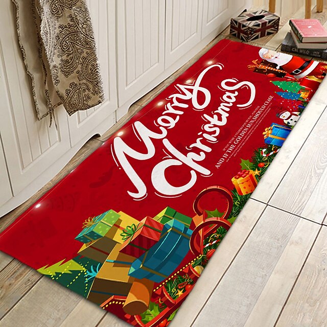 Christmas Decorations Pattern Floor Mat Flannel Hallway Carpets Area Rugs Xmas Door Mat for Bedroom Living Room Carpet Kitchen Bathroom Anti-Slip Floor Mats