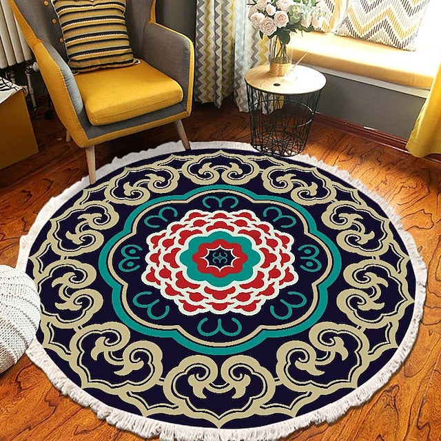 Mandala Tassel Round Carpet Area Rug Ethnic Style Room Living Room Bedroom Coffee Table Floor Mat