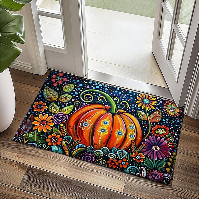 Autumn Pumpkin Folk Art Doormat Kitchen Mat Floor Mat Non-Slip Area Rug Oil Proof Rug Indoor Outdoor Mat Bedroom Decor Bathroom Mat Entrance Rug