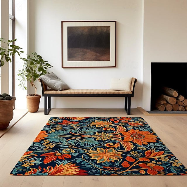 Blue Flower Area Rug Kitchen Mat Non-Slip Oil Proof Floor Mat Livingroom Rug Indoor Outdoor Mat Bedroom Decor Bathroom Mat Entrance Rug Door Mat Bird Tree of Life