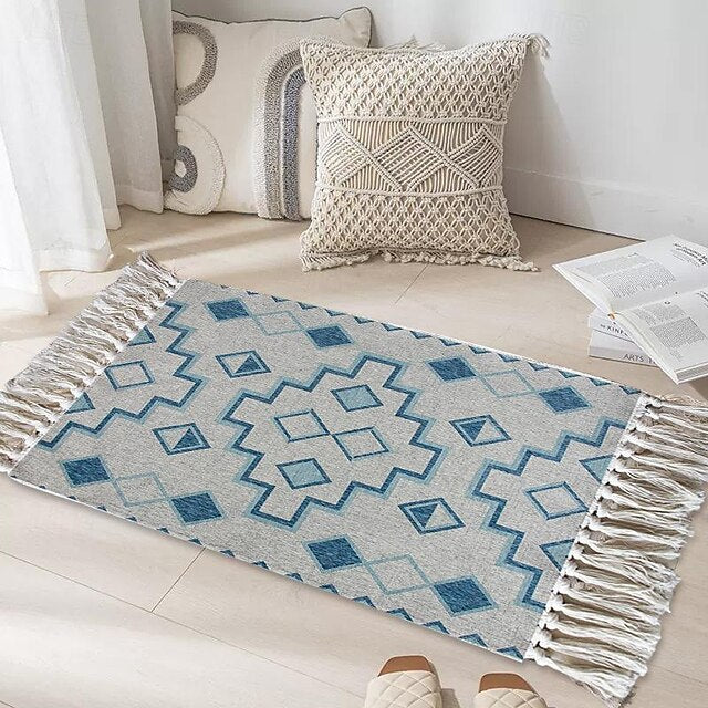 Woven Bohemian Mandala Doormat Kitchen Mat Floor Mat Non-Slip Area Rug Oil Proof Rug Indoor Outdoor Mat Bedroom Decor Bathroom Mat Entrance Rug Blue