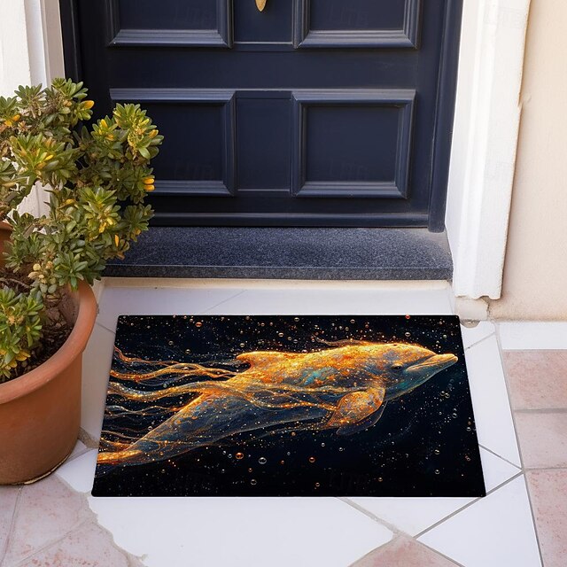 Gold Dolphin Doormat Non-Slip Oil Proof Rug Indoor Outdoor Mat Bedroom Decor Bathroom Mat Entrance Rug Door Mat