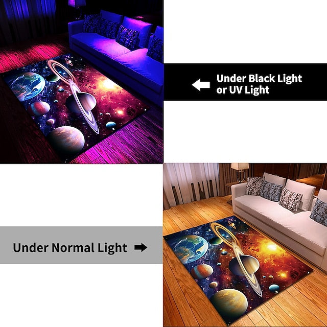 Blacklight Rug UV Reactive Glow in the Dark Area Rug Kitchen Mat Non-Slip Oil Proof Trippy Galaxy Floor Mat Livingroom Rug Indoor Outdoor Mat Bedroom Decor Bathroom Mat Entrance Rug Door Mat