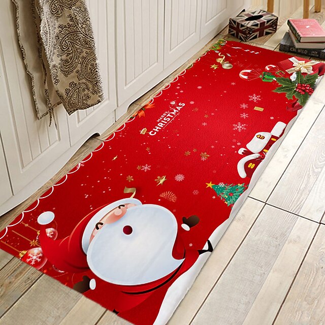 Christmas Decorations Party Flannel Floor Mat Area Rug Door Mat Hallway Carpets Area Rugs for Bedroom Living Room Carpet Kitchen Bathroom Anti-Slip Xmas Floor Mats